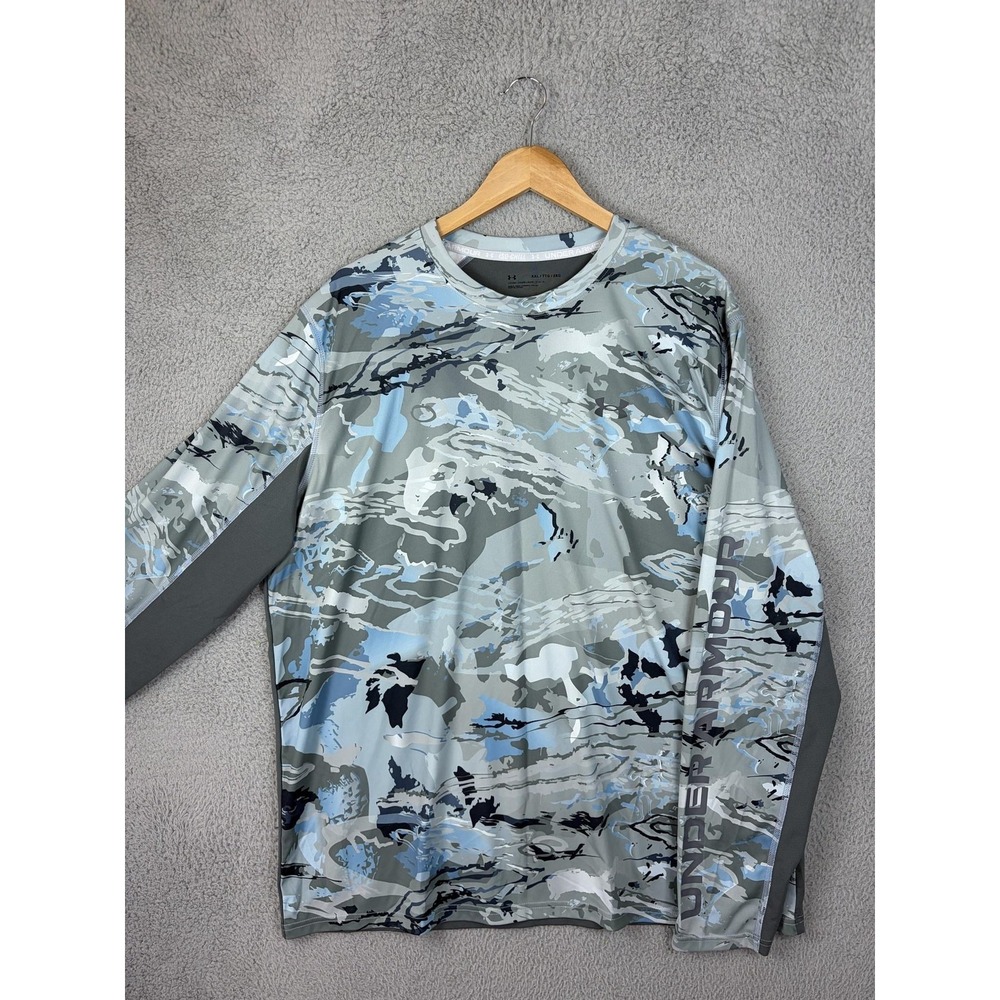 Under Armour Iso-Chill Shirt Mens 2XL Gray Camo Long Sleeve Athletic Tee Mens